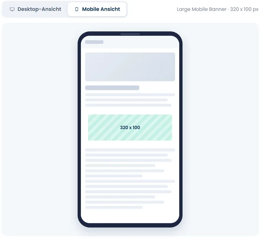 Adsovo Werbecode-Generator: Vorschau der Mobilen Ansicht mit Einstellungen für Format, Ausrichtung und Gestaltung