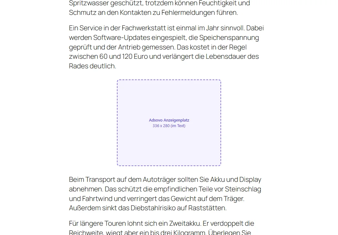 Vorschau der automatischen Anzeigenplätze in einem WordPress-Beitrag